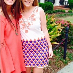 Blue and Orange Silk Pattern Dress